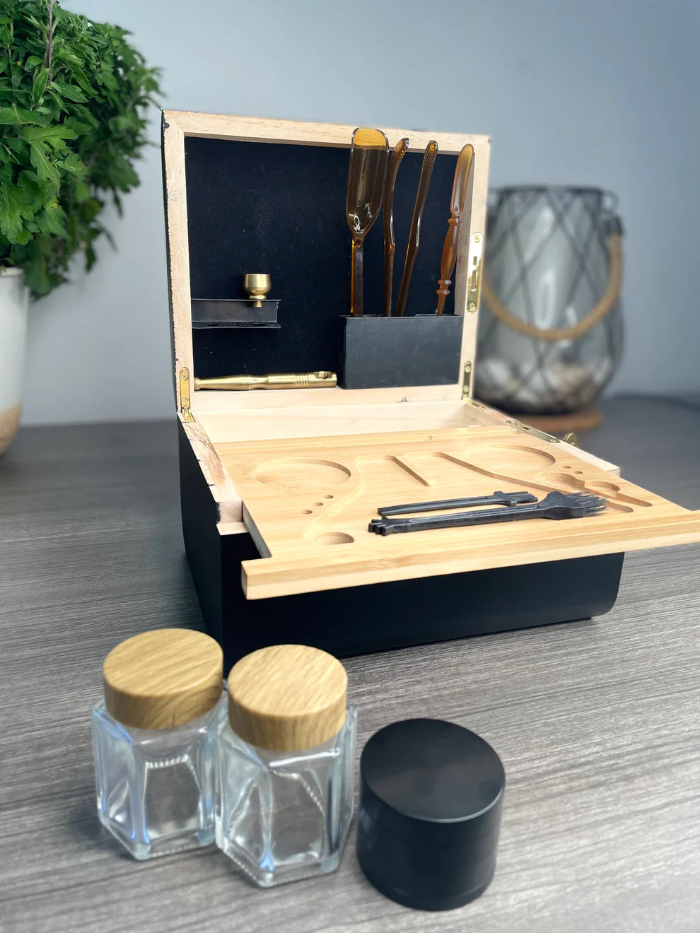 Wood Storage Set With Tray Bamboo Stash Vault