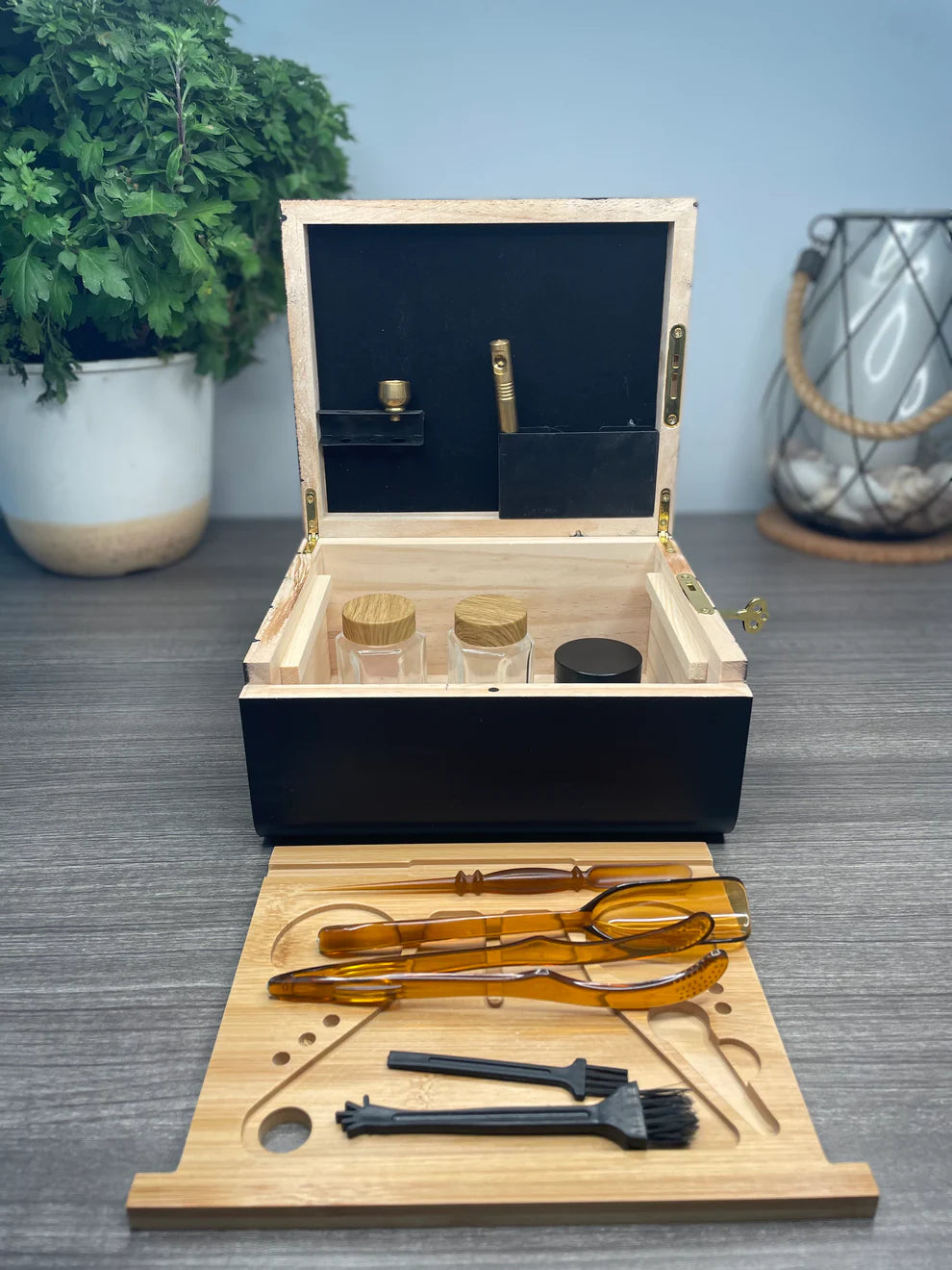 Wood Storage Set With Tray Bamboo Stash Vault